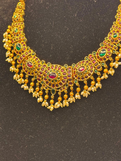 Antique Ruby & Emerald Guttapusalu Necklace Set B10 | SSAR64
