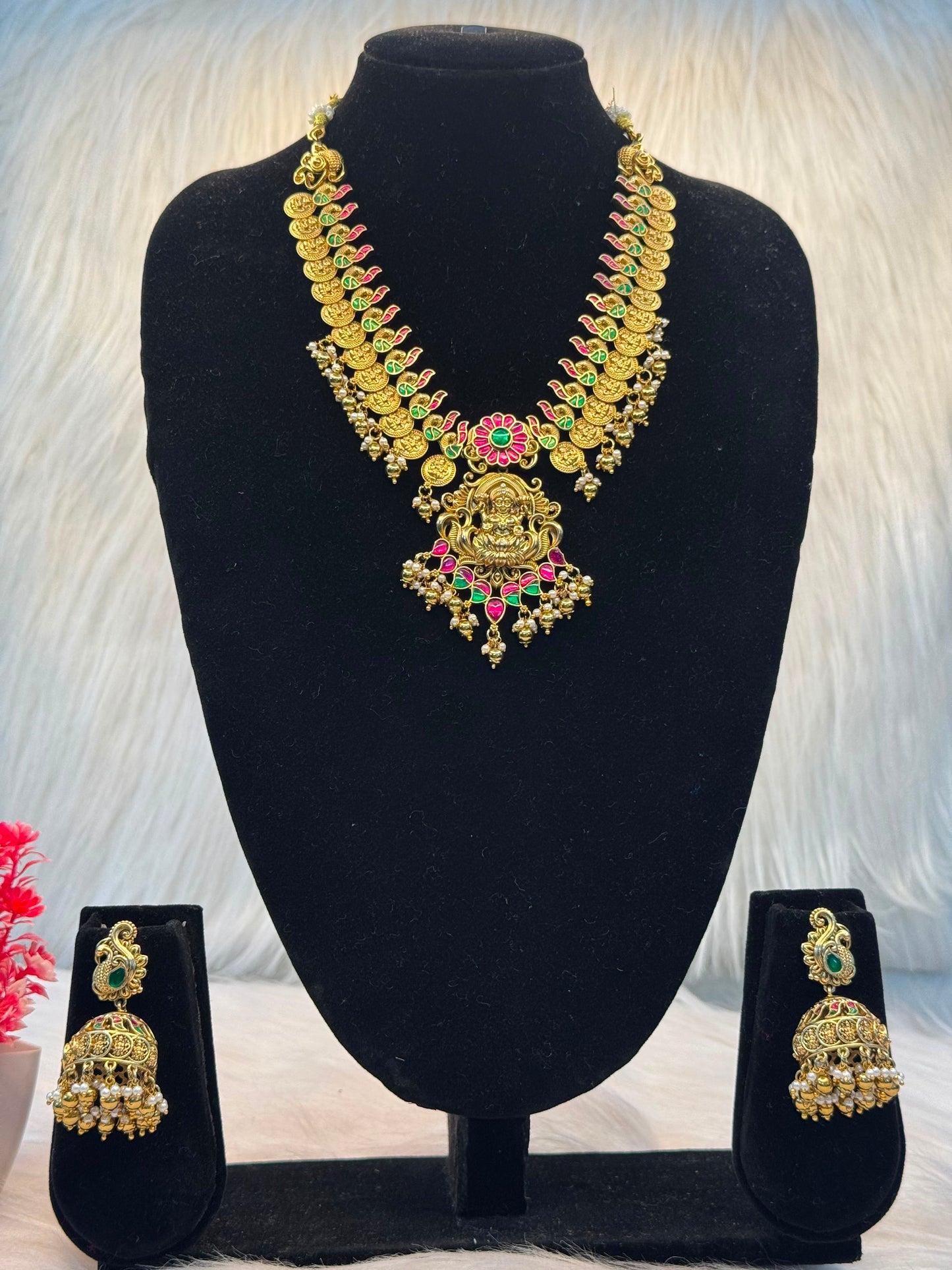 Antique Ruby & Emerald Guttapusalu Necklace Set B10 | SSAG65