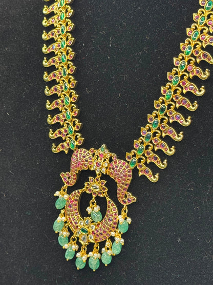 Antique Ruby & Emerald Peacock Long Necklace Set B10 | SSAP66
