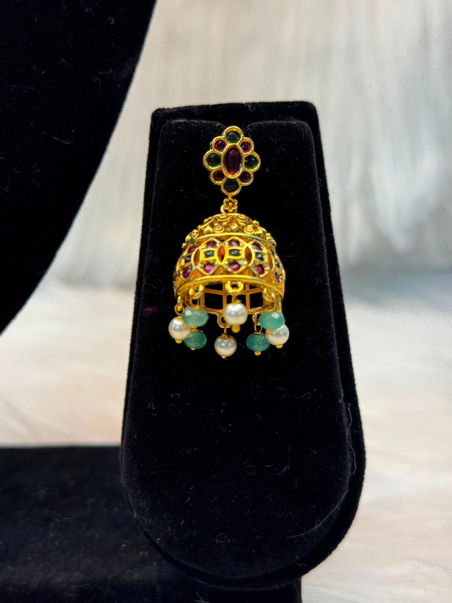 Kundan Ruby-Green Jhumka Necklace Set B10 | SSKR69