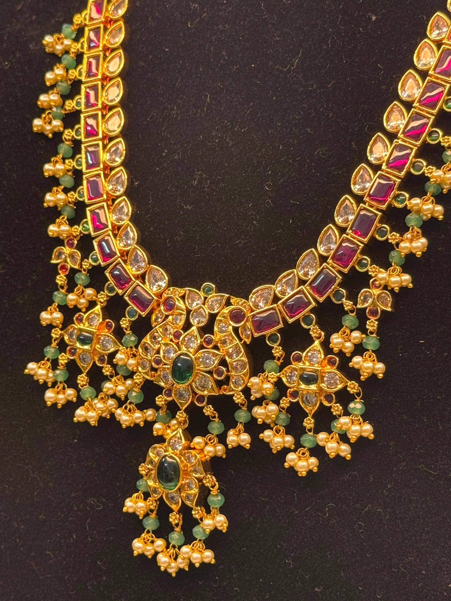 Kundan Ruby-Green Jhumka Necklace Set B10 | SSKR69