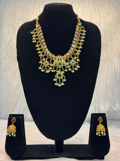 Kundan Ruby-Green Jhumka Necklace Set B10 | SSKR69