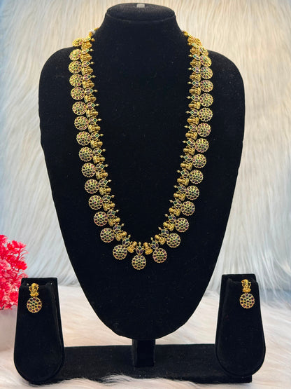 Antique Gold Kemp Floral Lakshmi Necklace Set B10 | SSAL70