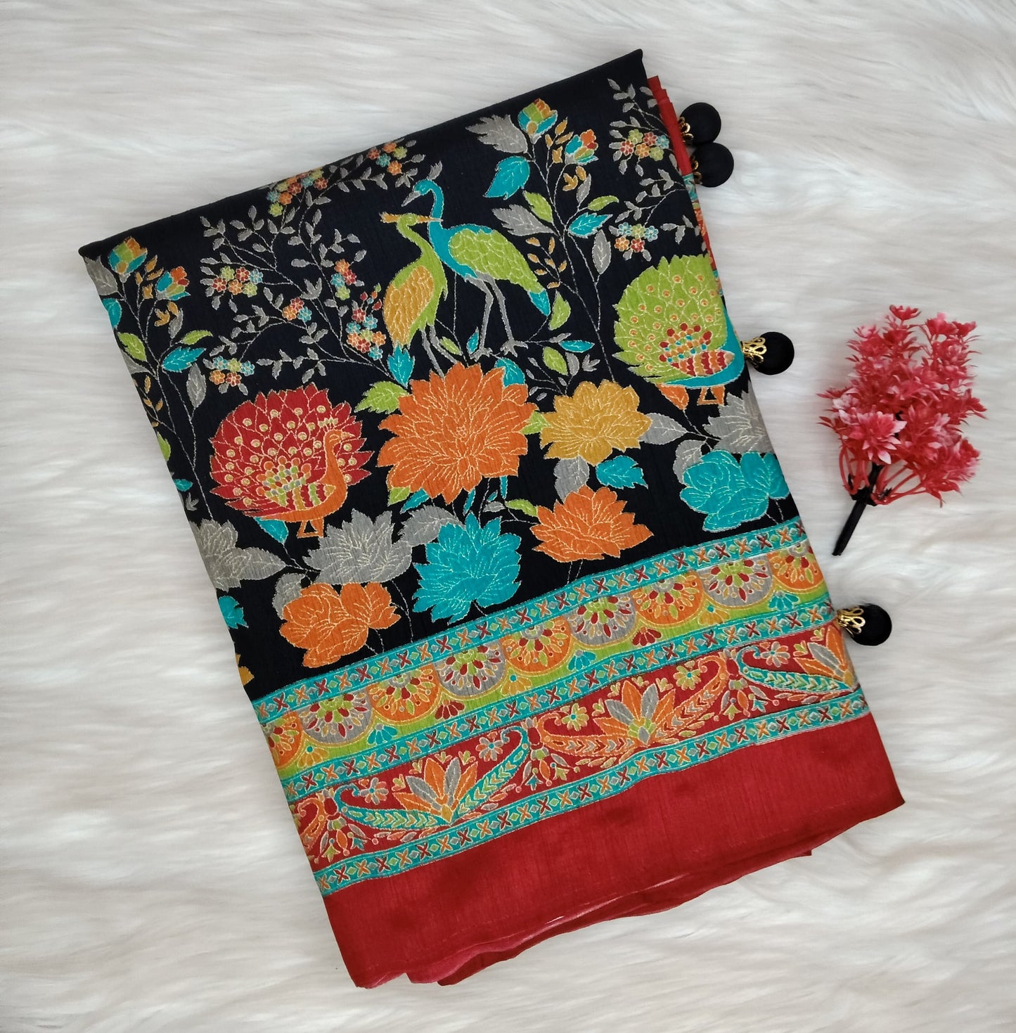 Jaipuri Ivory Silk Saree | SSJS413