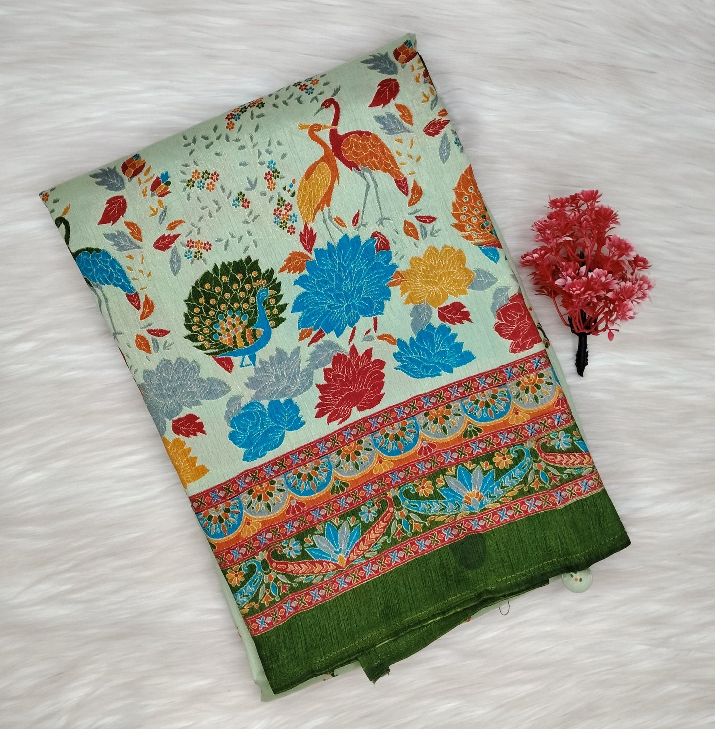 Jaipuri Ivory Silk Saree | SSJS413