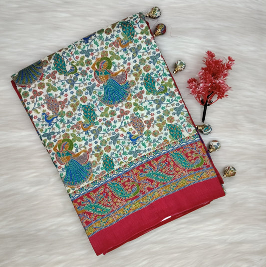 Jaipuri Ivory Silk Saree | SSJS413