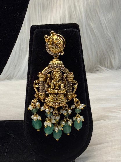 Lakshmi Temple Haram With Green Beads | SSLT79