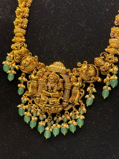 Lakshmi Temple Haram With Green Beads | SSLT79