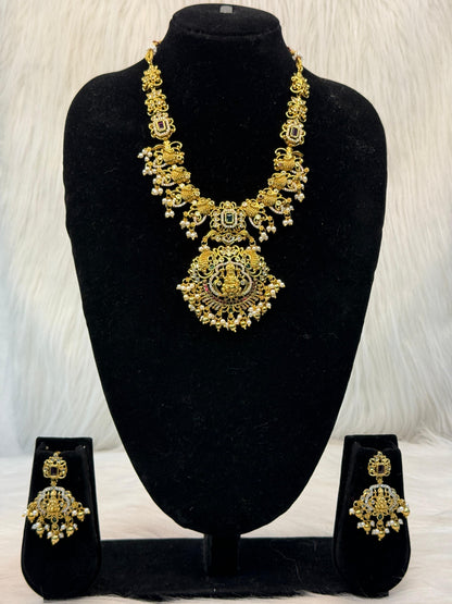 Antique Lakshmi Temple Haram With Ruby & Emerald Stones | SSAL81