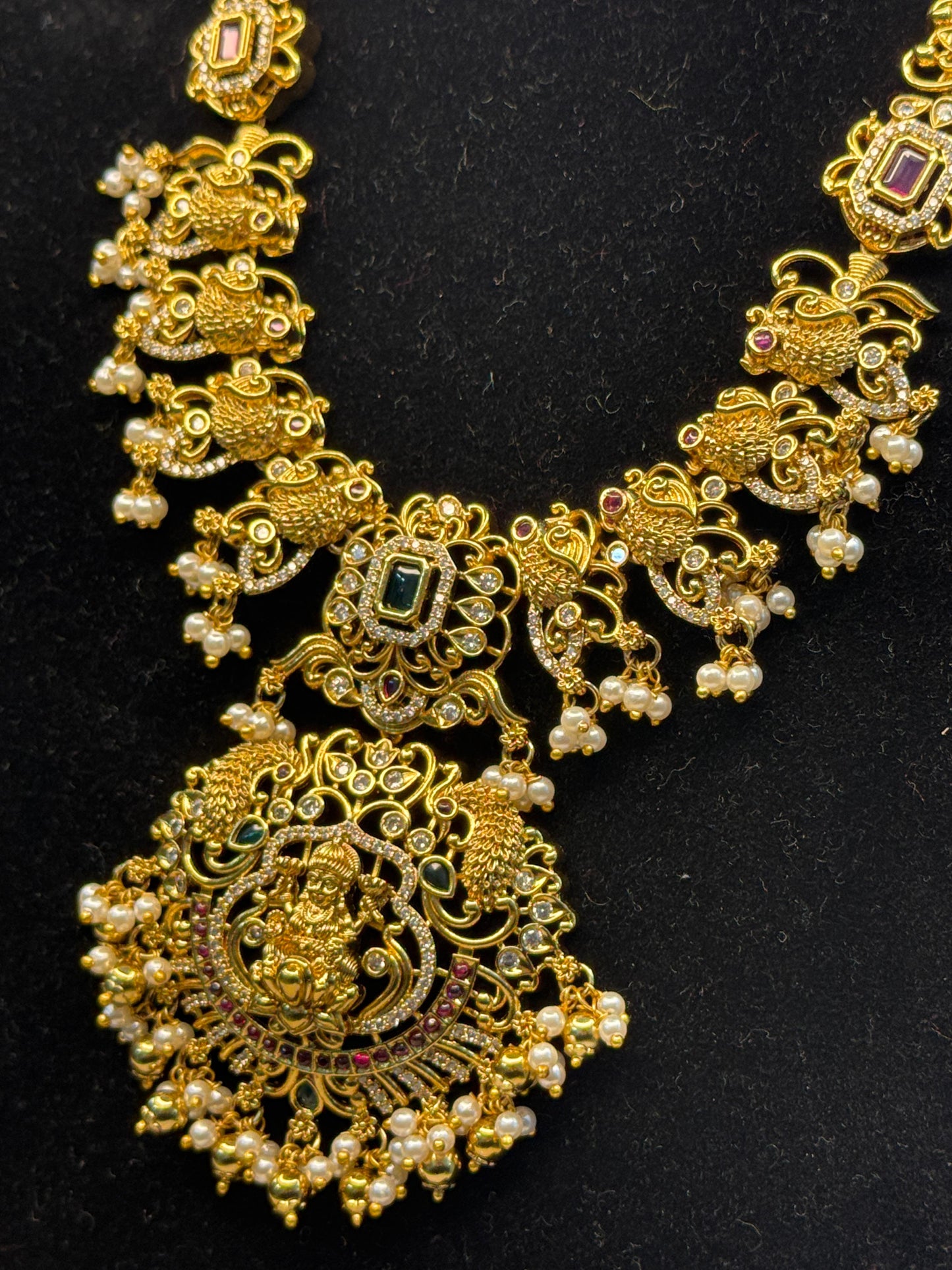 Antique Lakshmi Temple Haram With Ruby & Emerald Stones | SSAL81