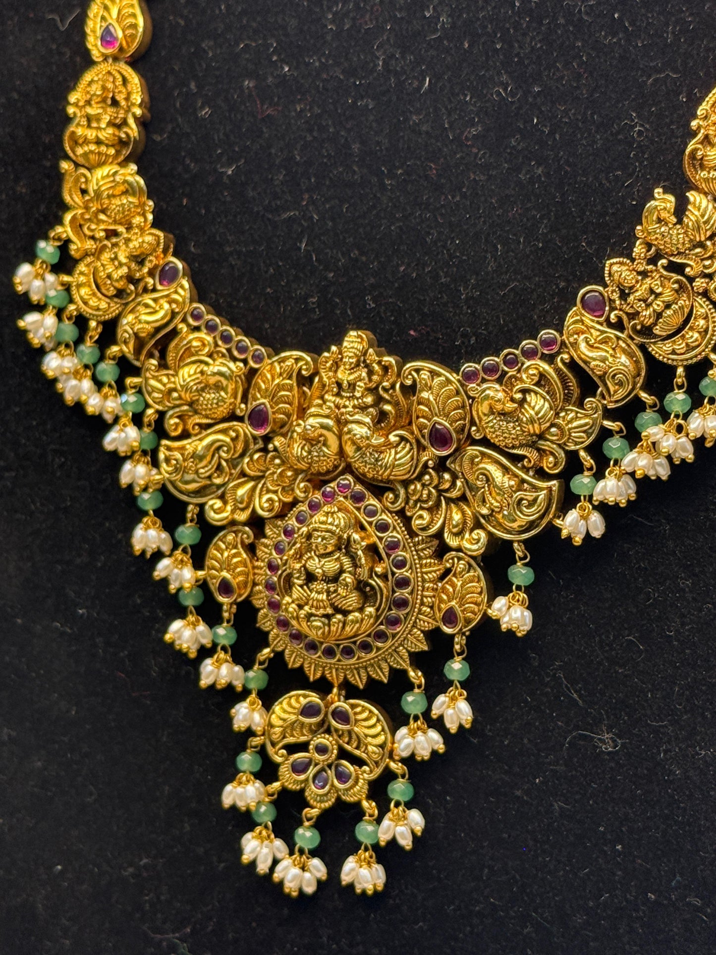 Antique Gold Peacock Temple Necklace | SSAP83