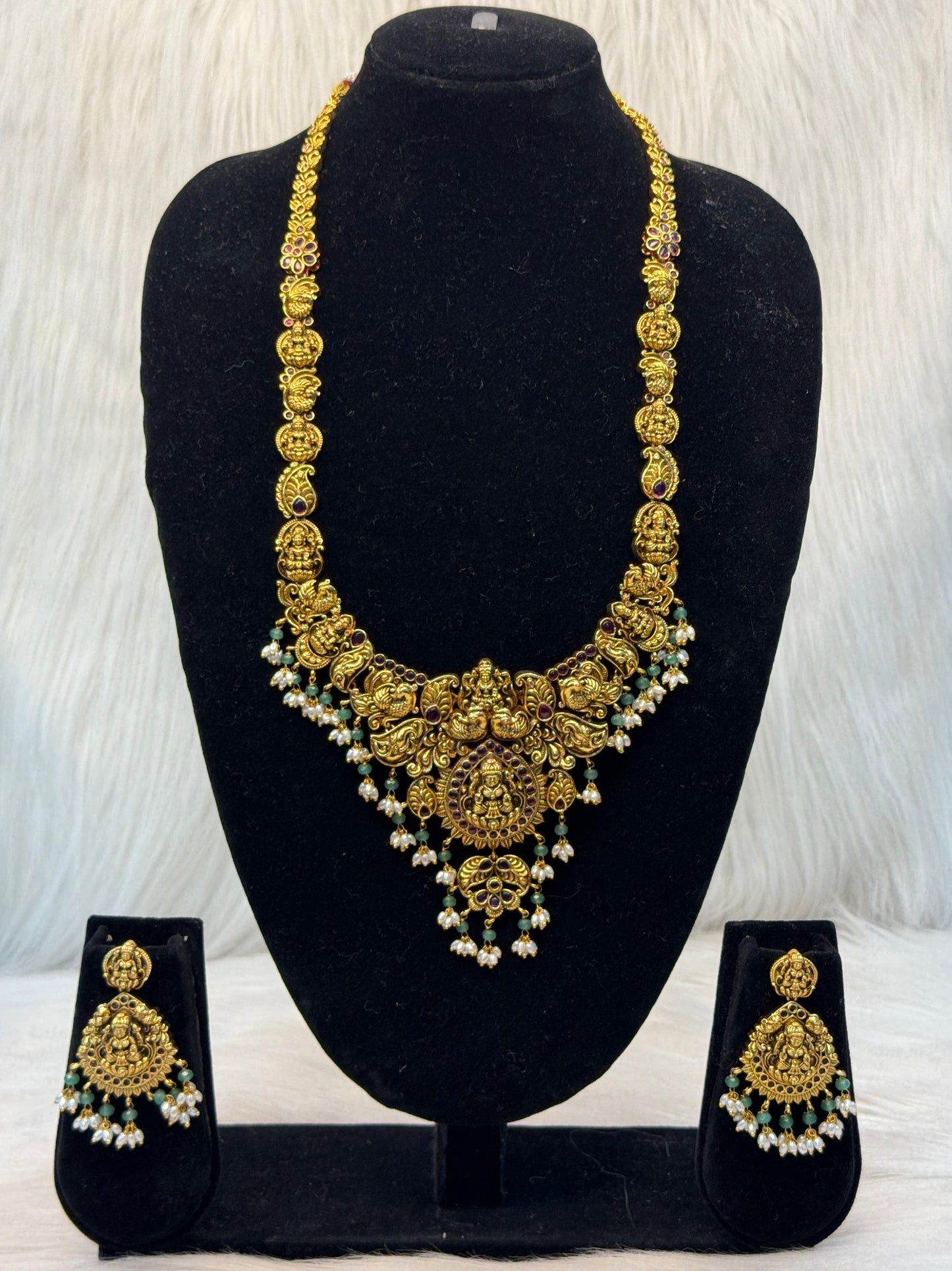 Antique Gold Peacock Temple Necklace | SSAP83