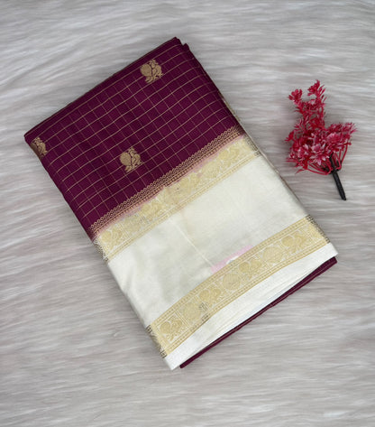 Cream Check Saree | SSCC458
