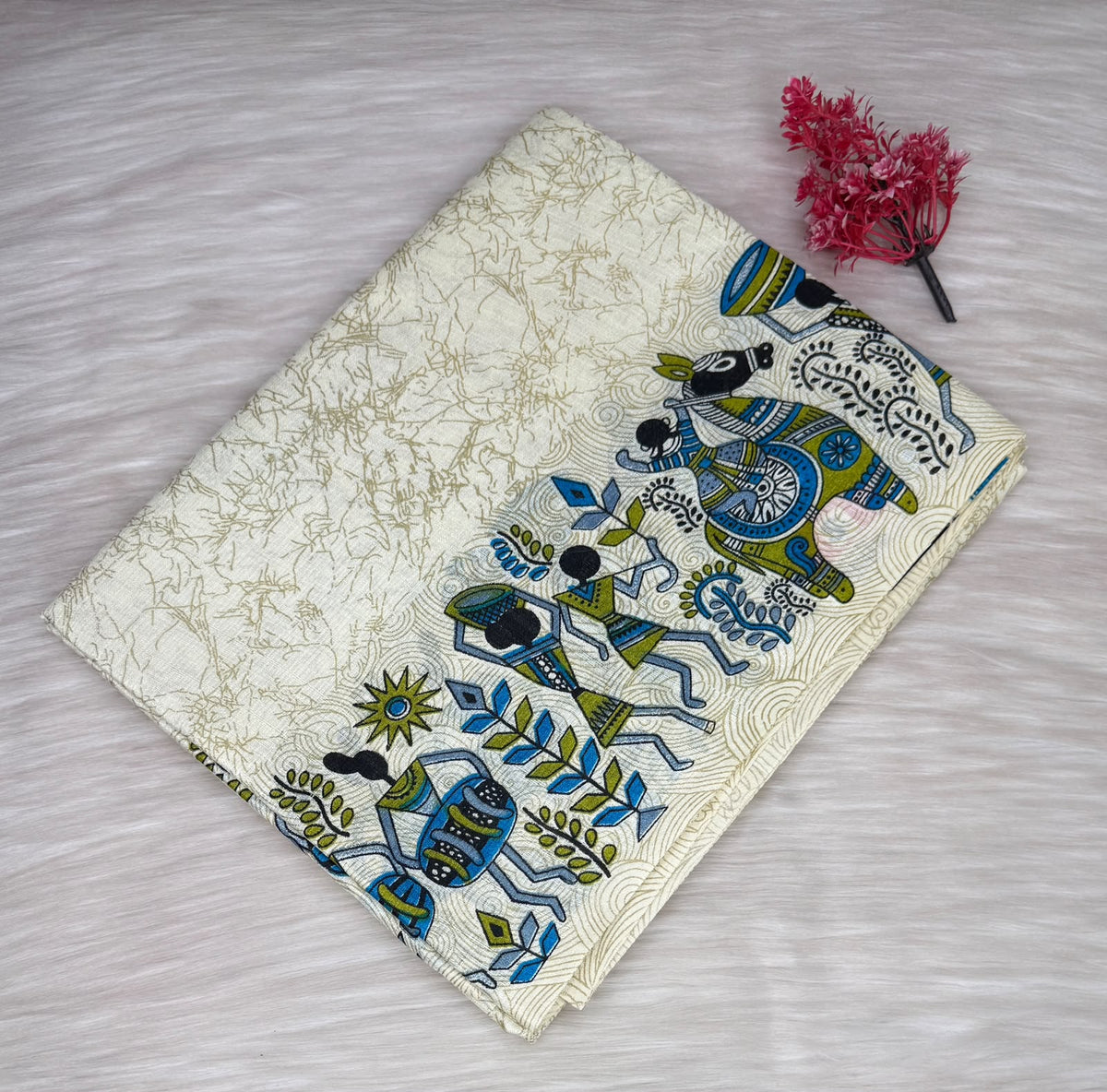 Warli Print Linen Saree | SSWP471