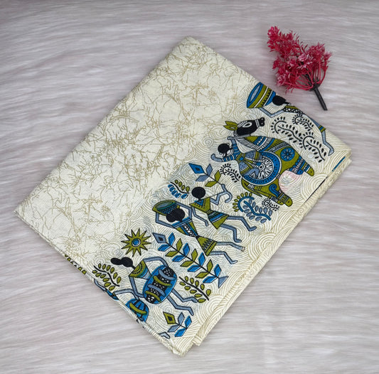 Warli Print Linen Saree | SSWP471
