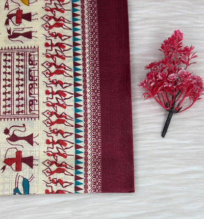 Warli Print Linen Saree | SSWP471