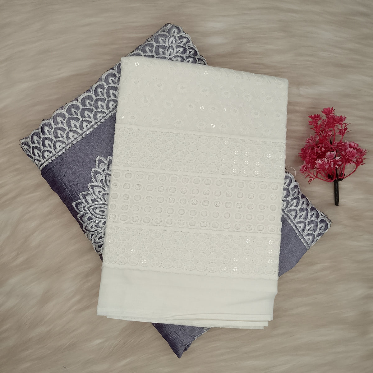 Chikankari Schiffl Saree | SSCS492