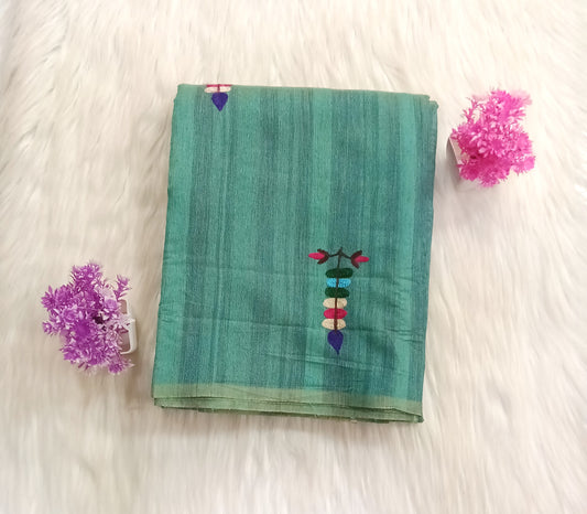 Tussar Jamdani Silk Green Saree | SSJY320
