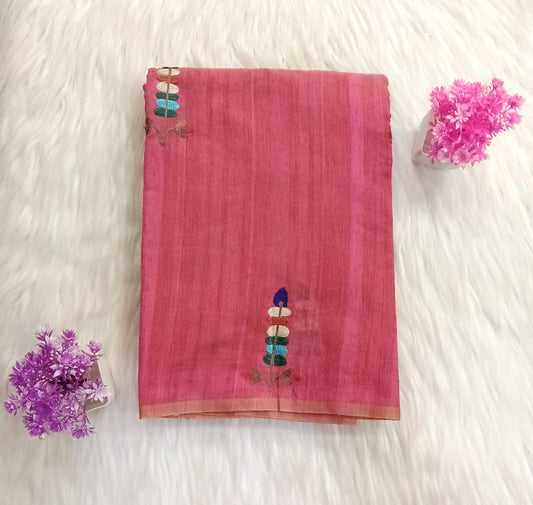 Tussar Jamdani Silk Prink Saree | SSJY320