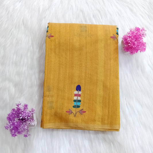 Tussar Jamdani Silk Yellow Saree | SSJY320