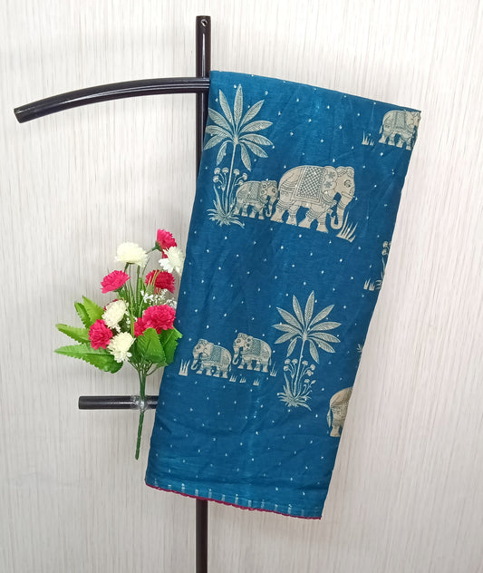 Ajrakh Style Elephant Print Saree | SSEP331