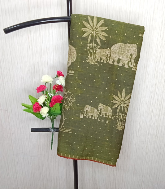 Ajrakh Style Elephant Print Saree | SSEP331