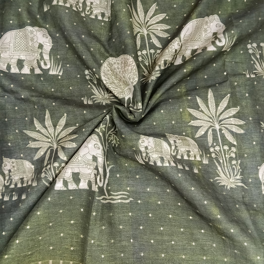 Ajrakh Style Elephant Print Saree | SSEP331