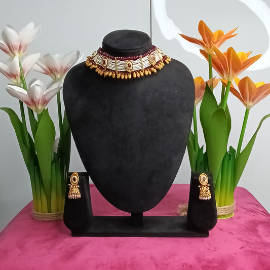 Annapoorani White Bead Choker Kundhan & Kemp Set  | SSBL011