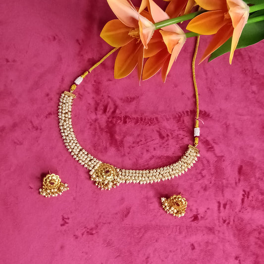 Mahalakshmi Pearl Craft Necklace Kundhan & Kemp Set  | SSMP008