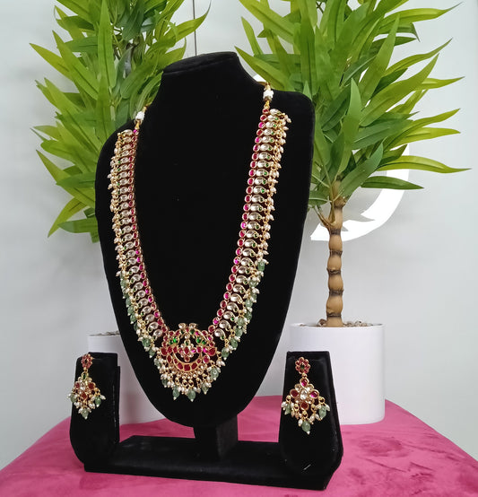 Classic Lakshmi Pendant Kemp Malai Necklace & Earrings Set  | SSAK007