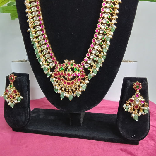 Classic Lakshmi Pendant Kemp Malai Necklace & Earrings Set  | SSAK007