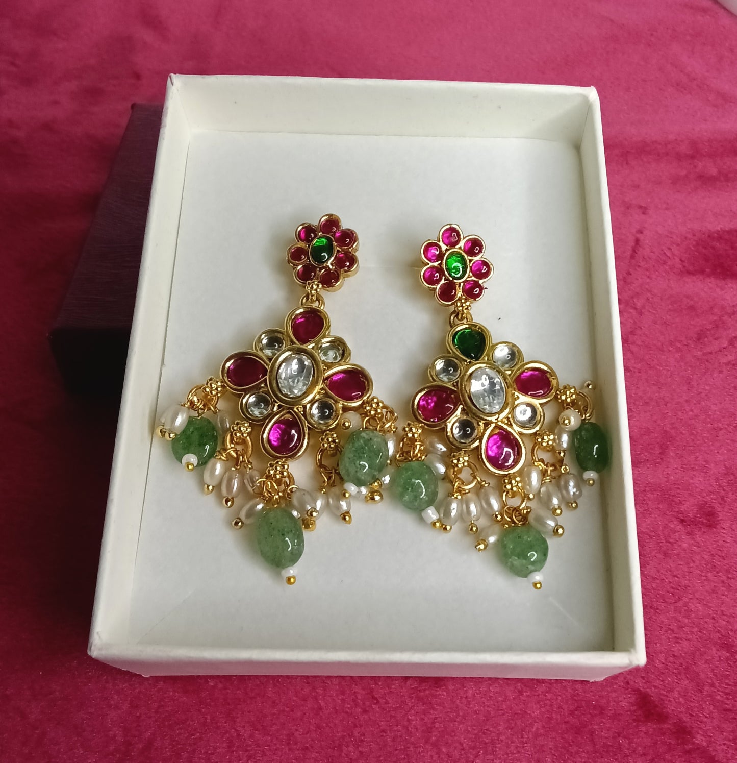 Classic Lakshmi Pendant Kemp Malai Necklace & Earrings Set  | SSAK007