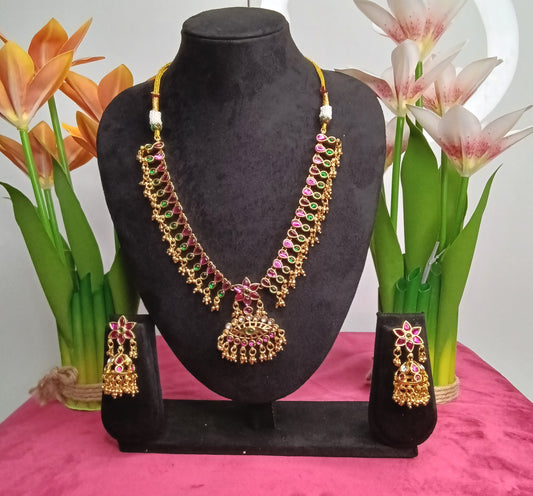Antique Finish Kemp / Kundan Necklace & Earrings Set  | SSAK004