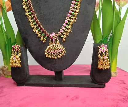 Antique Finish Kemp / Kundan Necklace & Earrings Set  | SSAK004