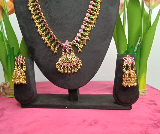 Antique Finish Kemp / Kundan Necklace & Earrings Set  | SSAK004