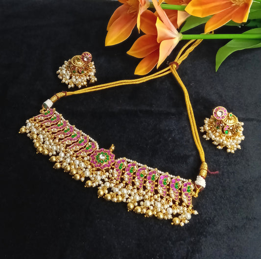 Lakshmi Mayil Pearl Necklace & Earrings Set  | SSAK006