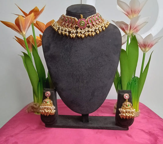 Lakshmi Mayil Pearl Necklace & Earrings Set  | SSAK006