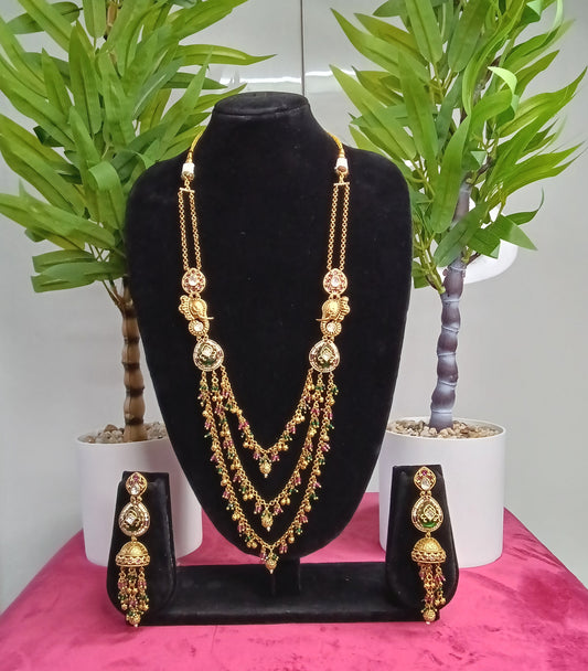 Jadau Rani Haar Layered Necklace Kundhan & Kemp Set  | SSBL014
