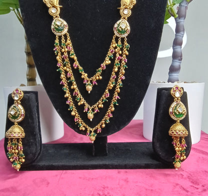 Jadau Rani Haar Layered Necklace Kundhan & Kemp Set  | SSBL014