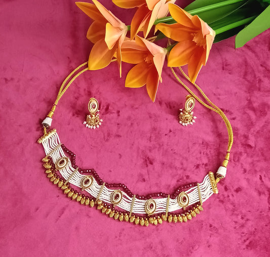 Annapoorani White Bead Choker Kundhan & Kemp Set  | SSBL011