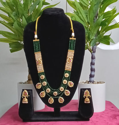 Bridal Lakshmi Emerald Beads Temple Kundhan & Kemp Set  | SSBL010