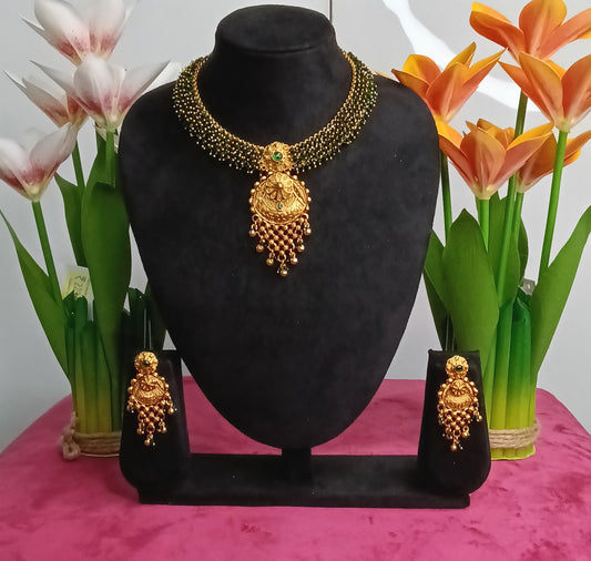 Mayil Motif Lakshmi Bead Fringe Kundhan & Kemp Set  | SSMP009