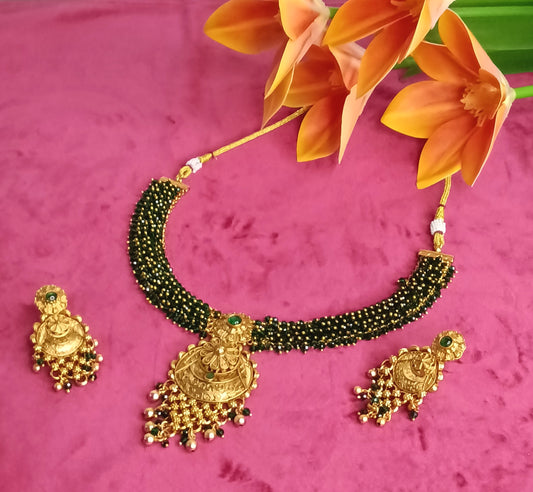 Mayil Motif Lakshmi Bead Fringe Kundhan & Kemp Set  | SSMP009