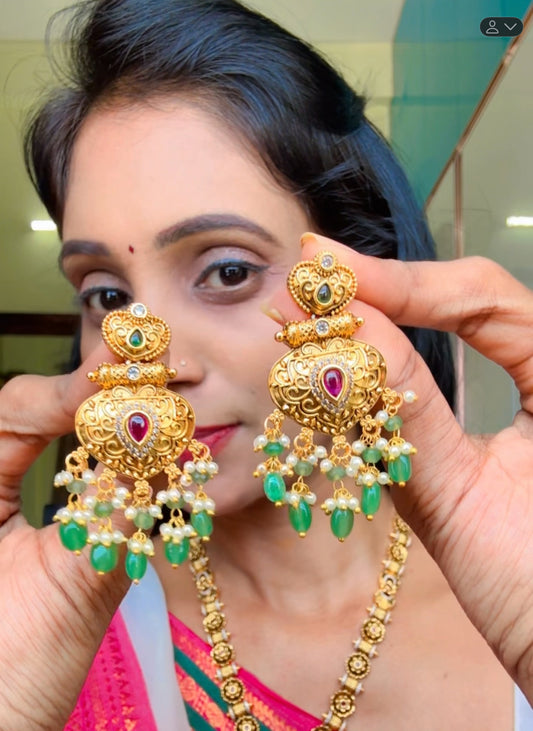 South Indian Traditional Style Necklace Kundhan & Kemp Set | SSTK029