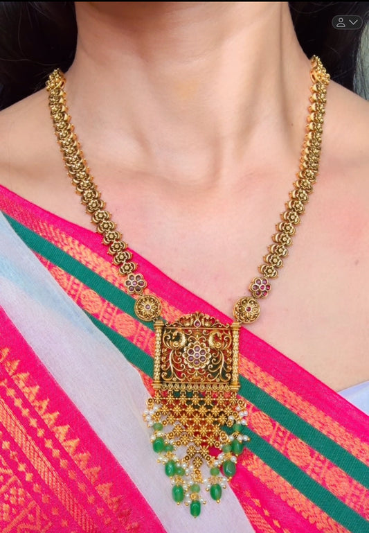 Lakshmi Pendant Ruby & Emerald-colored Stones Kundhan & Kemp Set | SSTK028