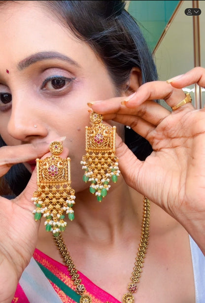 Lakshmi Pendant Ruby & Emerald-colored Stones Kundhan & Kemp Set | SSTK028