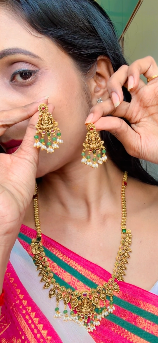Emerald Bead Drip Kundhan & Kemp Set | SSTK027