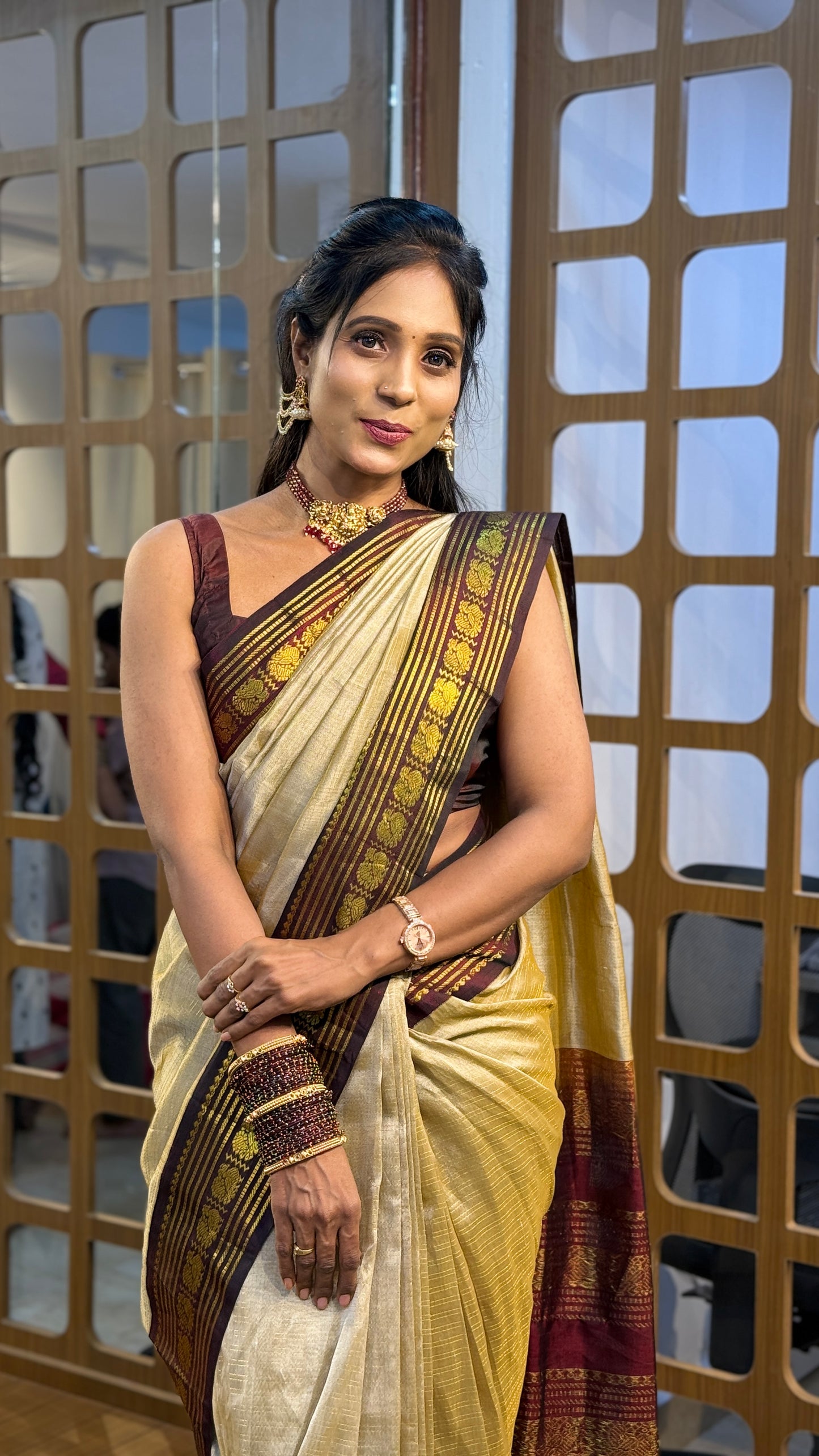 Korvai Saree Maroon & Gold Zari Border | SSSK310