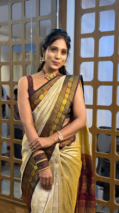 Korvai Saree Maroon & Gold Zari Border | SSSK310