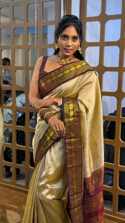 Korvai Saree Maroon & Gold Zari Border | SSSK310